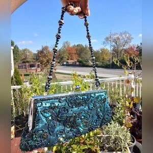 Apt. 9 Teal and Black Beaded Clutch